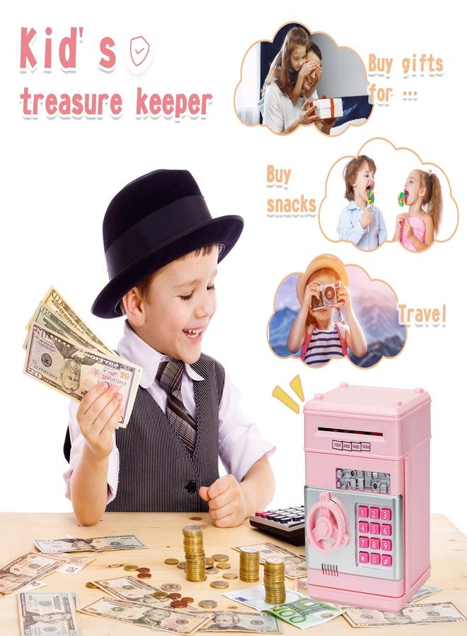 civan ATM Piggy Bank for Kids, Electronic Money Saving Box with Password, Safe Cash Coin Saving Bank Toys for Ages 8-13 3-8 Kids Girls Boys Birthday (Pink) - Image 2